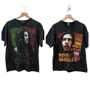 Vintage Bob Marley Bundle of 2 Zion Rootswear Mens Black Large Reggae Music Tee‎